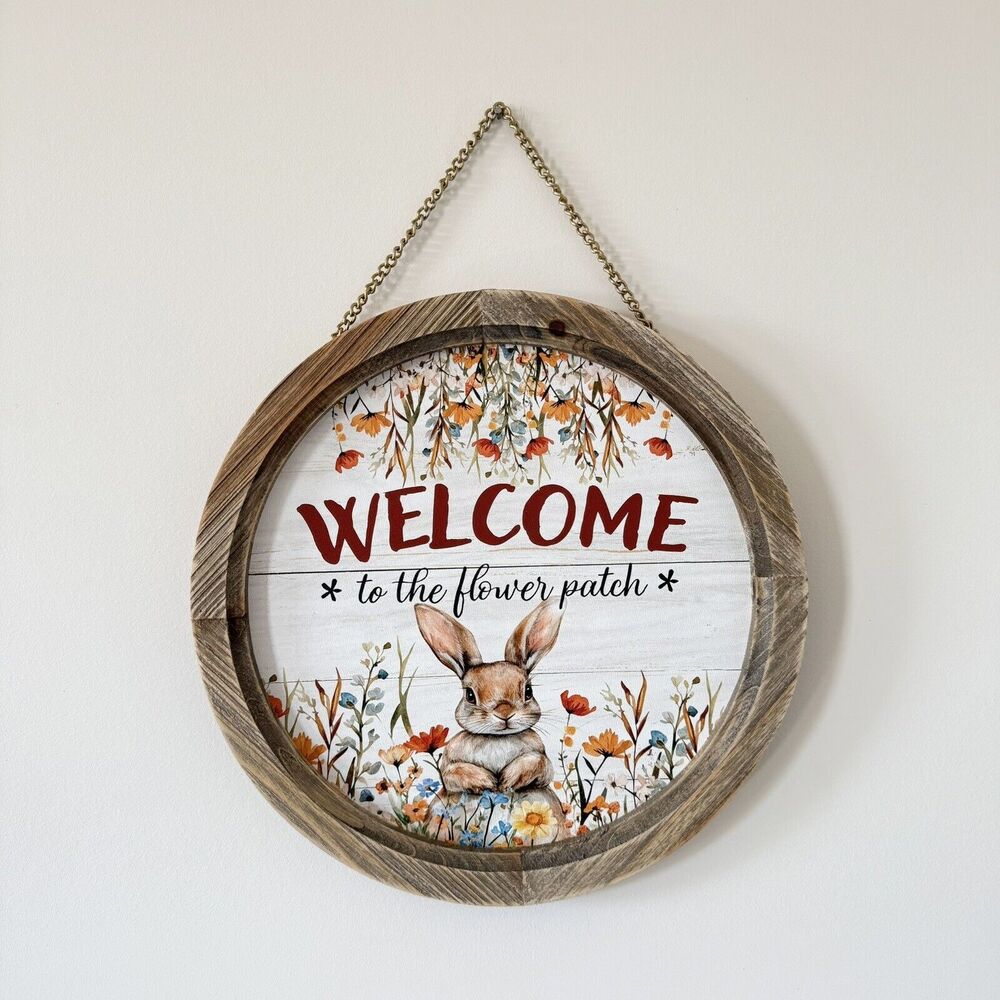 Welcome to the Flower Patch Round Hanging Sign Spring and Easter Decor - Picture 4 of 5